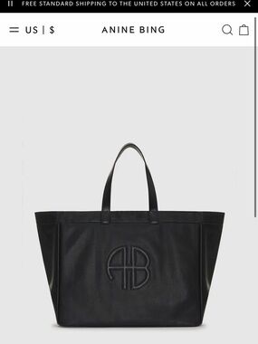 Anine Bing Black Leather Embossed AB Tote